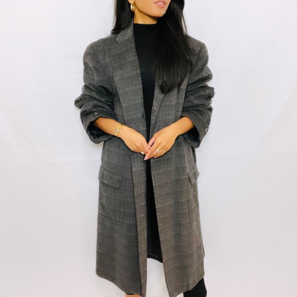 Robert Hall | Vintage Brown Wool Checkered Print Long Oversized Maxi Coat